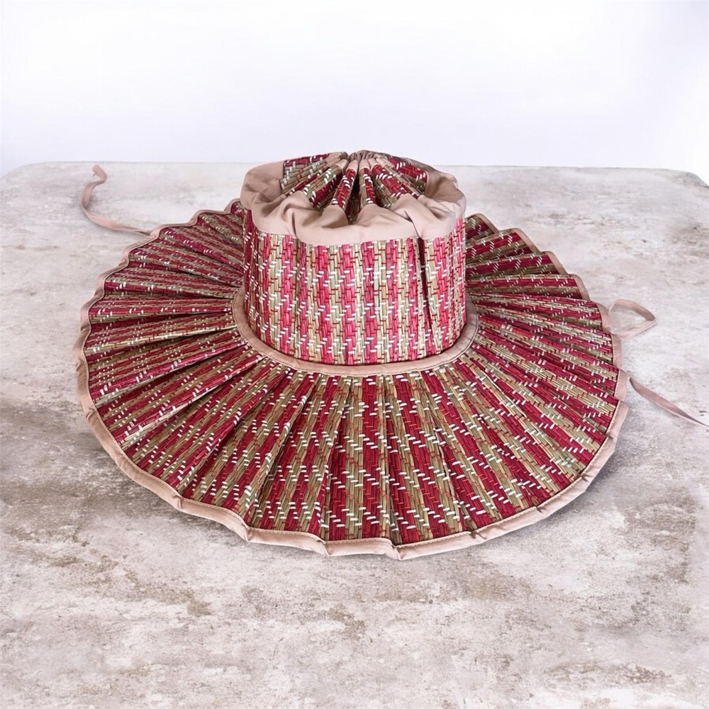 Lorna Murray Capri Pleated Sun Hat Pink Red Handmade Wide Brim